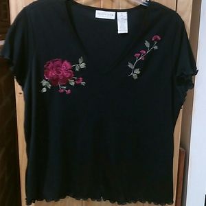 Misses sz L black short sleeve pullover blouse